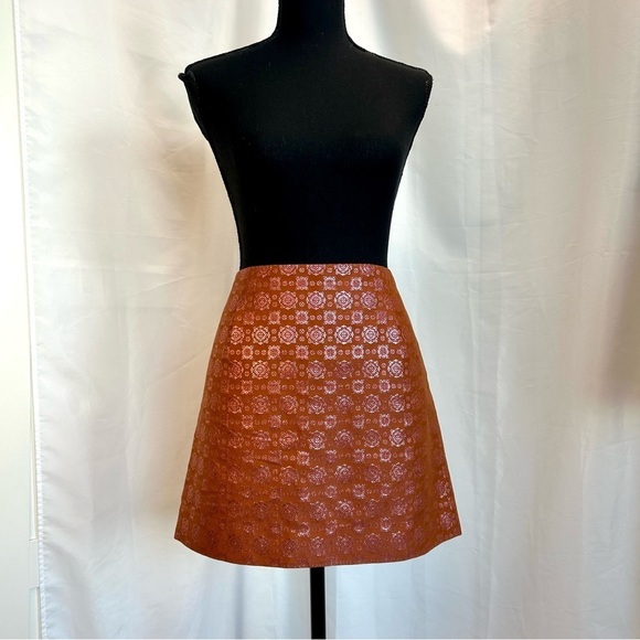 J. CREW COLLECTION Pink Copper Metallic Silk Brocade Mini Skirt Sz 4 NWOT - Picture 4 of 12